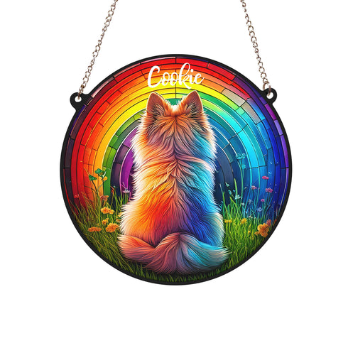 Pomeranian Rainbow Bridge Personalised Stained Glass Effect Suncatcher